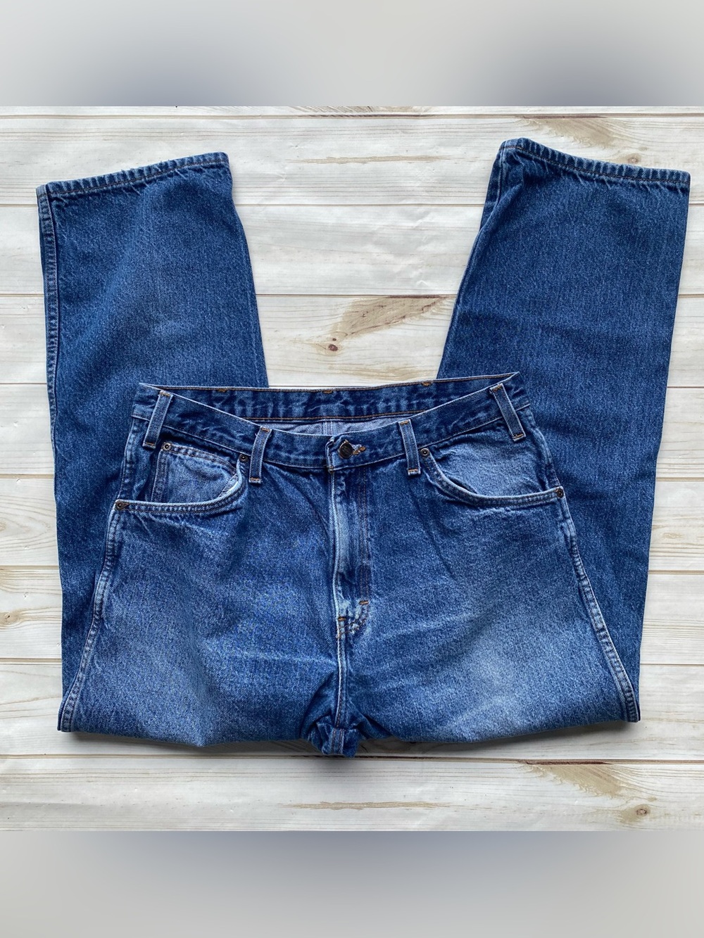Retro vintage worn in broken in Dickies straight relaxed denim jeans 34 x 30